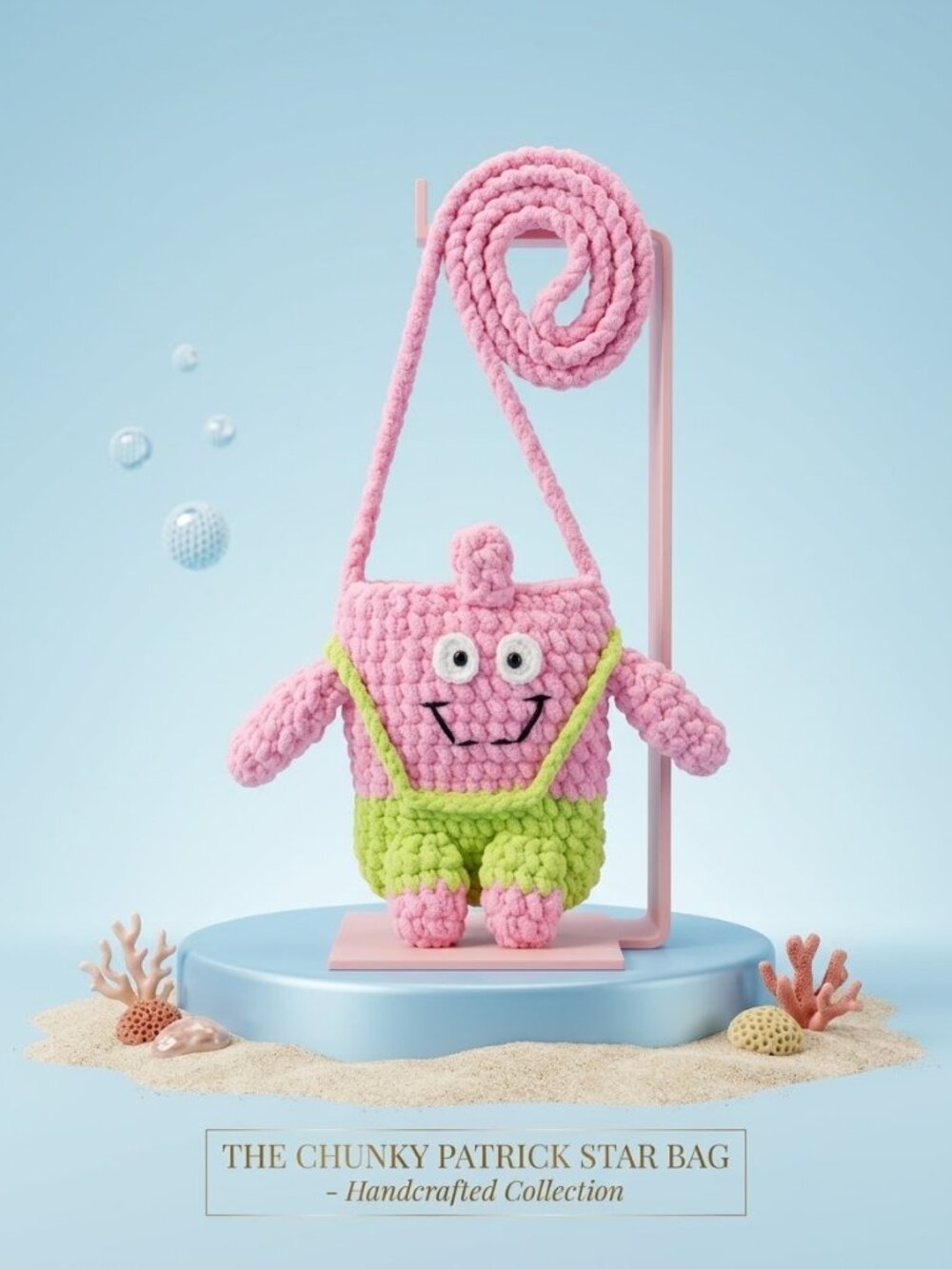 Handmade Pink Starfish Crochet Crossbody Bag